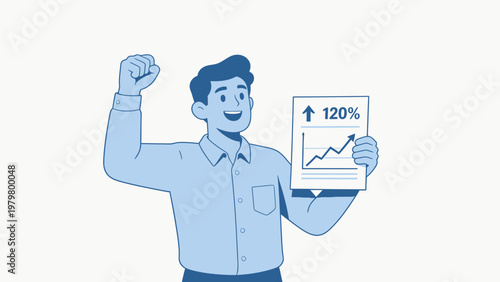 Man holding growth chart with raised fist