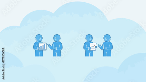 Blue figures presenting data in cloud