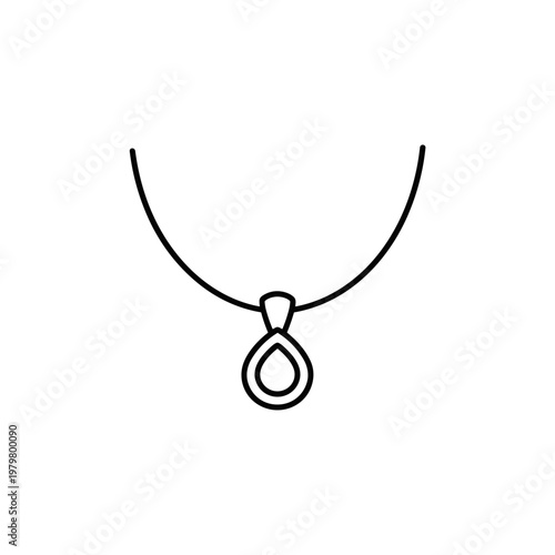 Minimalist necklace line icon, elegant jewelry pendant vector illustration, simple teardrop charm on thin chain, luxury fashion accessory symbol