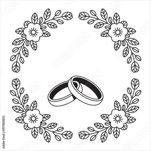 wedding rings and flowers coloring page