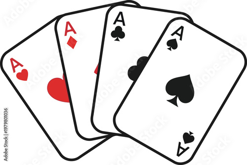 Four aces playing cards fanned out showing hearts diamonds clubs and spades suits
