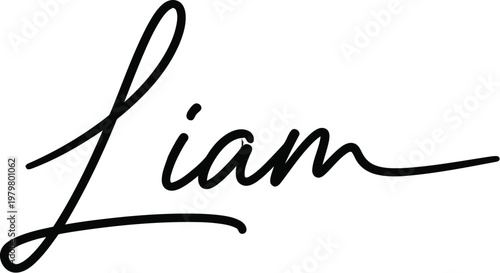 A stylish black signature of the name Liam on a white background