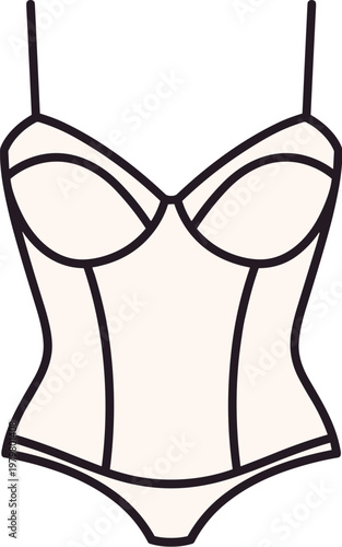 Women's lingerie, beige bodysuit, strappy underwear, fashion illustration
