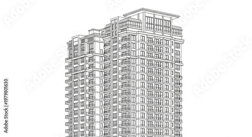Modern Skyscraper Under Construction Detailed Architectural Drawing.