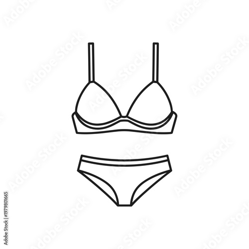 Women's lingerie, bra and panties, underwear set, black outline illustration