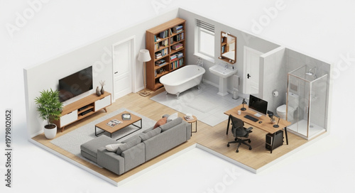 Modern Studio Apartment Interior Design.