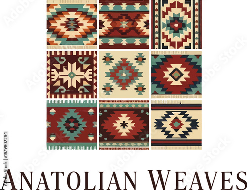A collection of traditional Anatolian weaves on display