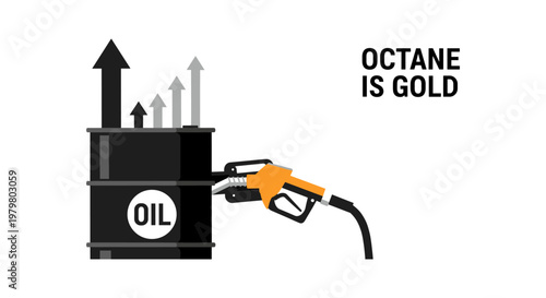 Rising oil price with fuel nozzle in bold graphic illustration for finance news