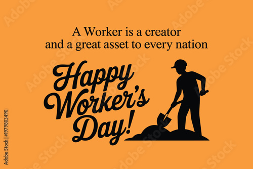 Happy Workers Day celebration with a man working on a pile