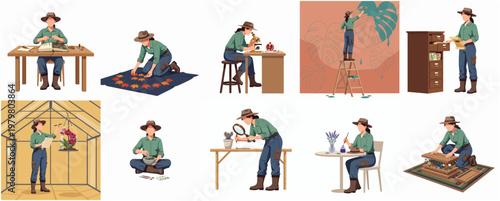 Diverse Handcrafted Activities of a Woman in Gardening and Creative Pursuits Illustration