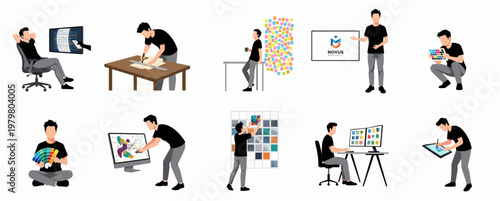 Simple Style Diverse Artist Activity Illustration Set for Microstock Sales