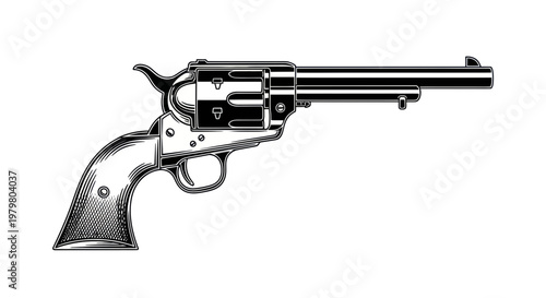 Vintage Revolver Handgun Illustration - Western Style Firearm