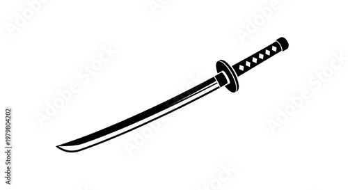 Black Silhouette of a Katana Sword on a White Background