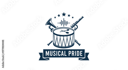 Drum, Trumpet, Clarinet, Music Symbols, Sound Waves, Musical Pride Logo
