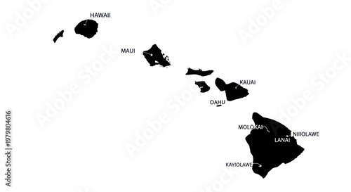 Hawaii Islands Map Silhouette - Black and White Outline