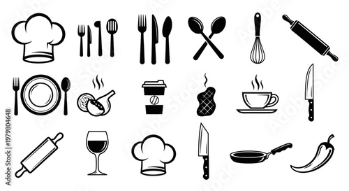 Kitchenware and Cooking Utensils Icons Set