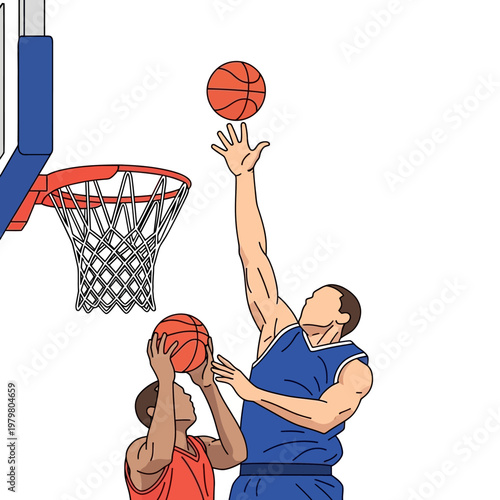 Basketball Players Competing for the Ball Near the Hoop, Athletic Competition