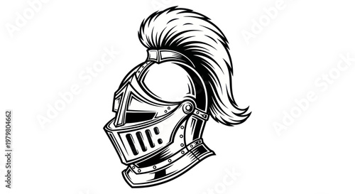 Medieval Knight Helmet With Plume Icon, Warrior Armor, Historical Symbol