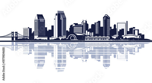 Modern City Skyline Silhouette with Reflection