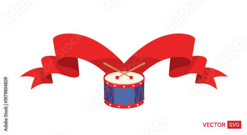 Red Ribbon Banner with Drum and Drumsticks