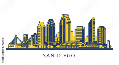 San Diego Skyline Silhouette - Cityscape Vector Illustration