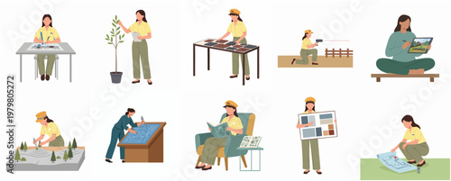 Flat Design Woman Engaged in Various Environmental Science Activities Illustration