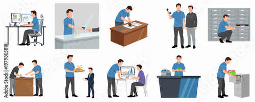 Flat Style Various Business People Doing Activity Illustration and Presentation