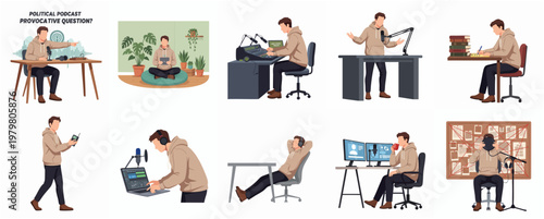 Flat Style Collection of People Working and Relaxing at Home Illustration