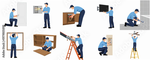 Flat Illustration Professional Handyman Services Installation and Repair various Jobs