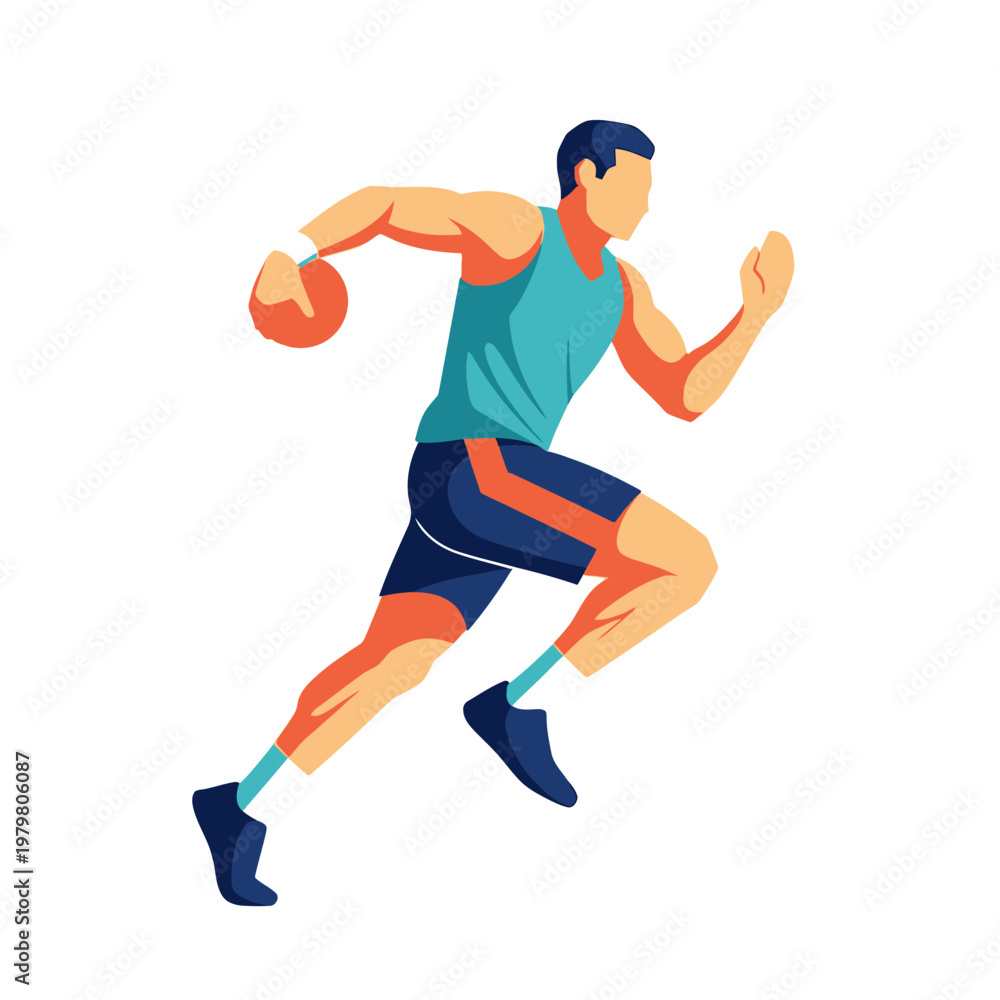 Fototapeta premium Dynamic Athlete Running with Basketball, Action Sport Illustration