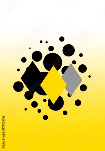 図形とイエロー背景の抽象的なデザイン