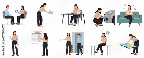 Diverse Flat Illustration Woman in Various Professional and Daily Life Activities