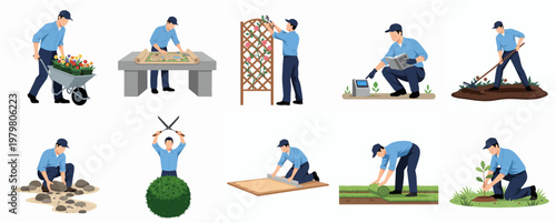 Flat Style Various Gardener Activity Illustration Icon Set Collection Design