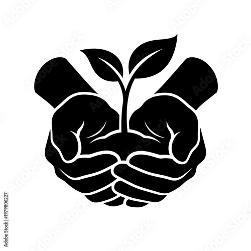 Hands nurturing a young plant for growth