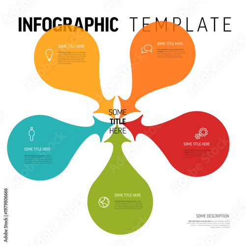 This infographic template features five colorful infographic petals for business data visualization. Each petal in this infographic template includes unique icons and text space.