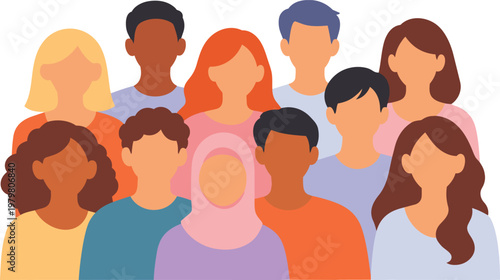 Multicultural team of people representing workplace diversity and collaboration flat vector illustration.