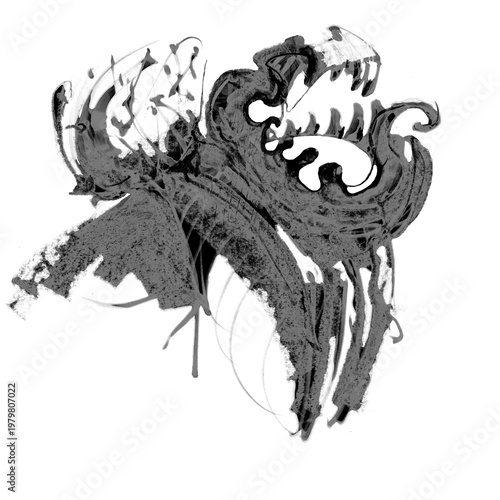 An abstract black and white composition in the style of zen ink art on a white background. (1)