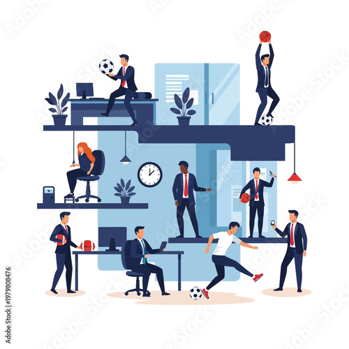 Office workers playing sports during break time