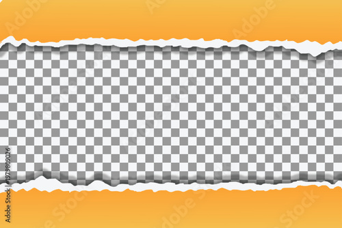 Torn paper reveal with checkered background and orange border tear rip edge rough.  Resizable and Editable. EPS, 10.