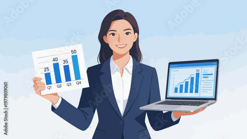 Businesswoman with data charts
