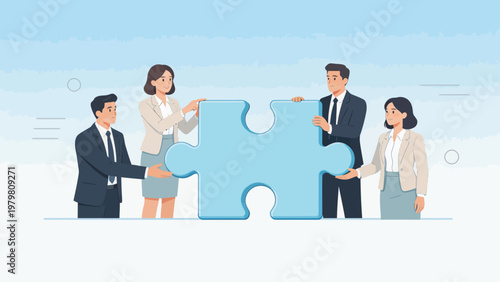 Business team assembling puzzle piece