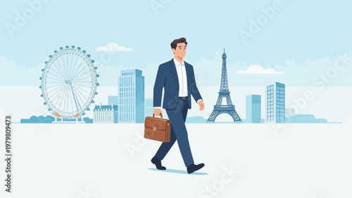 Businessman walking with briefcase