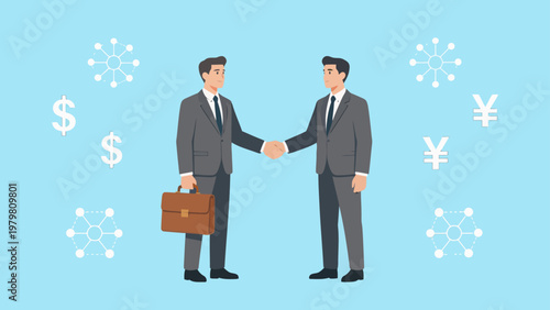 Businessmen shaking hands with briefcase