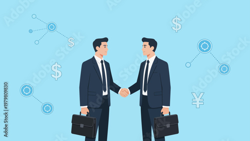 Businessmen shaking hands with briefcases