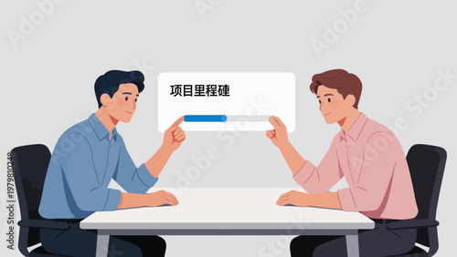 Two men discussing project timeline