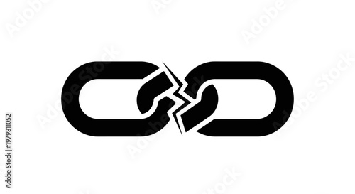 Broken Chain Link Icon, Symbolizing Disconnection or Weakness on isolated white background.