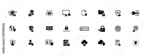 Cybersecurity and Digital Privacy Protection Symbol Collection Icon 