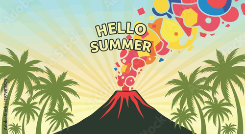 Summer vacation, Hello Summer, colorful illustration, tropical landscape, vector graphics