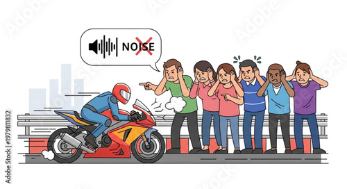 Motorcycle Rider Causes Noise Pollution Annoying Pedestrians.