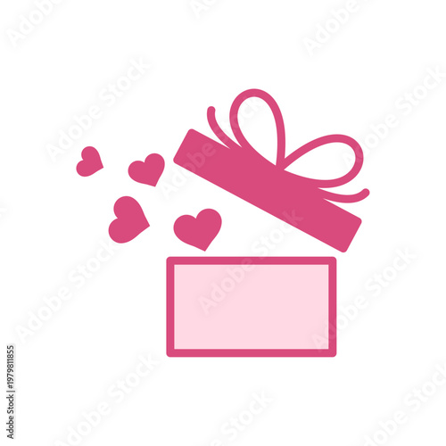 ピンクのハートが飛び出すリボン付きプレゼントボックス